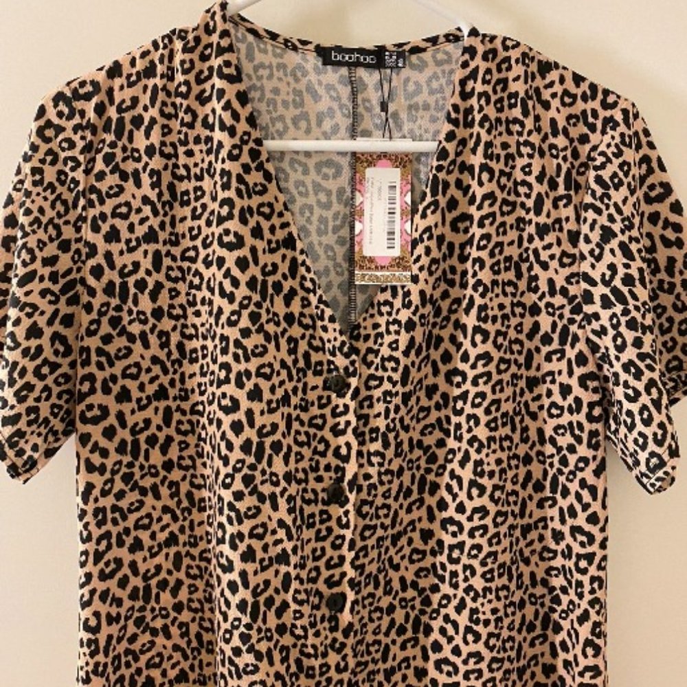 Leopard Print Button Shirt Dress